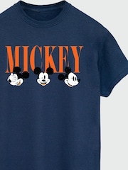 Brands In Blue Womens Boyfriend Fit Mickey Mouse Faces Disney T-Shirt - Image 3 of 3