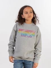 Brands In Grey Netflix Stranger Things Rainbow Dot Logo Girls Heather Sweatshirt - Image 1 of 3