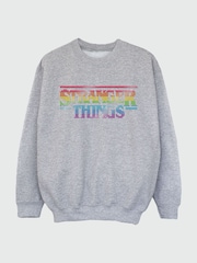 Brands In Grey Netflix Stranger Things Rainbow Dot Logo Girls Heather Sweatshirt - Image 2 of 3
