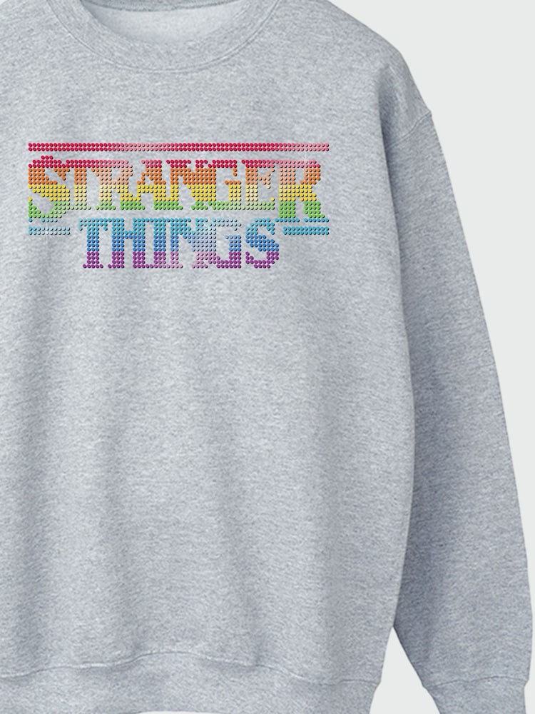 Brands In Grey Netflix Stranger Things Rainbow Dot Logo Girls Heather Sweatshirt - Image 3 of 3