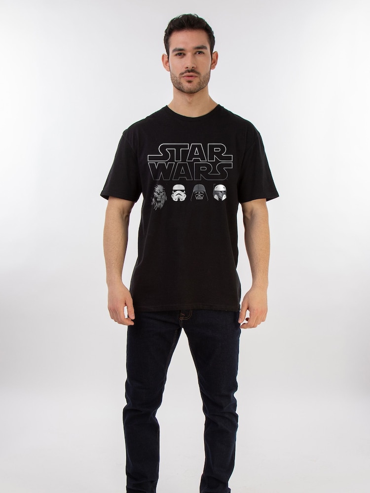 Brands In Black Mens Star Wars Character Heads 100% Cotton T-Shirt - Image 1 of 3