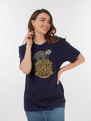 Brands In Blue Women Boyfriend Fit Harry Potter Hufflepuff Sketch Crest 100% Cotton T-Shirt - Image 1 of 3