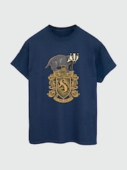Brands In Blue Women Boyfriend Fit Harry Potter Hufflepuff Sketch Crest 100% Cotton T-Shirt - Image 2 of 3