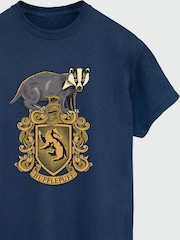 Brands In Blue Women Boyfriend Fit Harry Potter Hufflepuff Sketch Crest 100% Cotton T-Shirt - Image 3 of 3