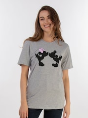 Brands In Grey Womens Boyfriend Fit Mickey Mouse Faces Disney T-Shirt - Image 1 of 3