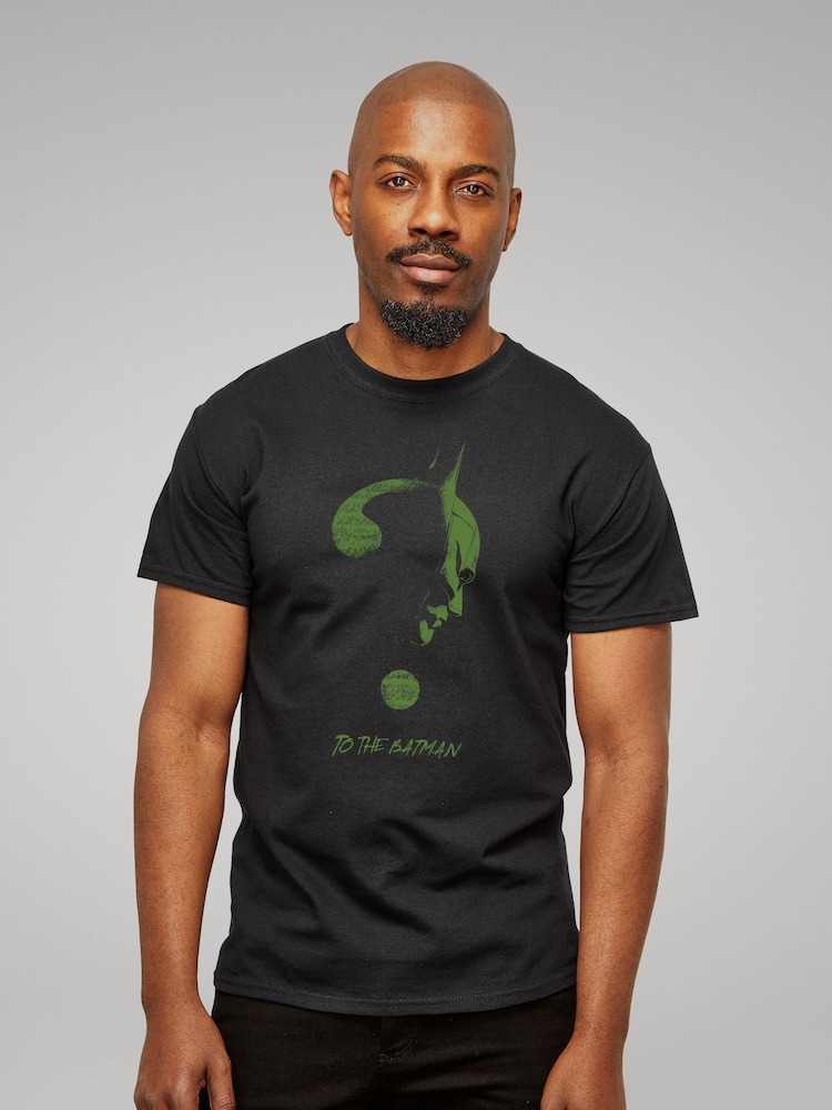 All + Every Black The Batman Riddler Question Mark Mens 100% Cotton T-Shirt - Image 1 of 3