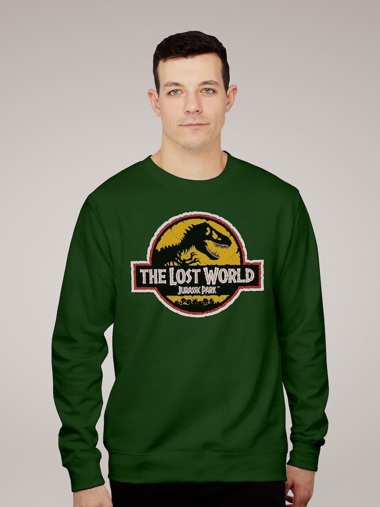 All + Every Green Universal Jurassic Park The Lost World White Outline Logo Adult Sweatshirt - Image 1 of 3