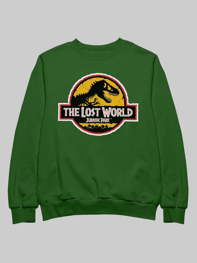 All + Every Green Universal Jurassic Park The Lost World White Outline Logo Adult Sweatshirt - Image 2 of 3