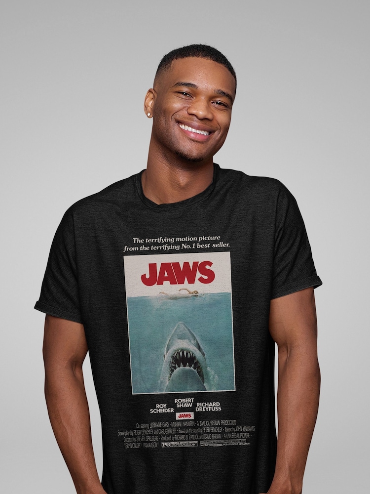 All + Every Black Jaws Movie Poster Mens 100% Cotton T-Shirt - Image 1 of 3