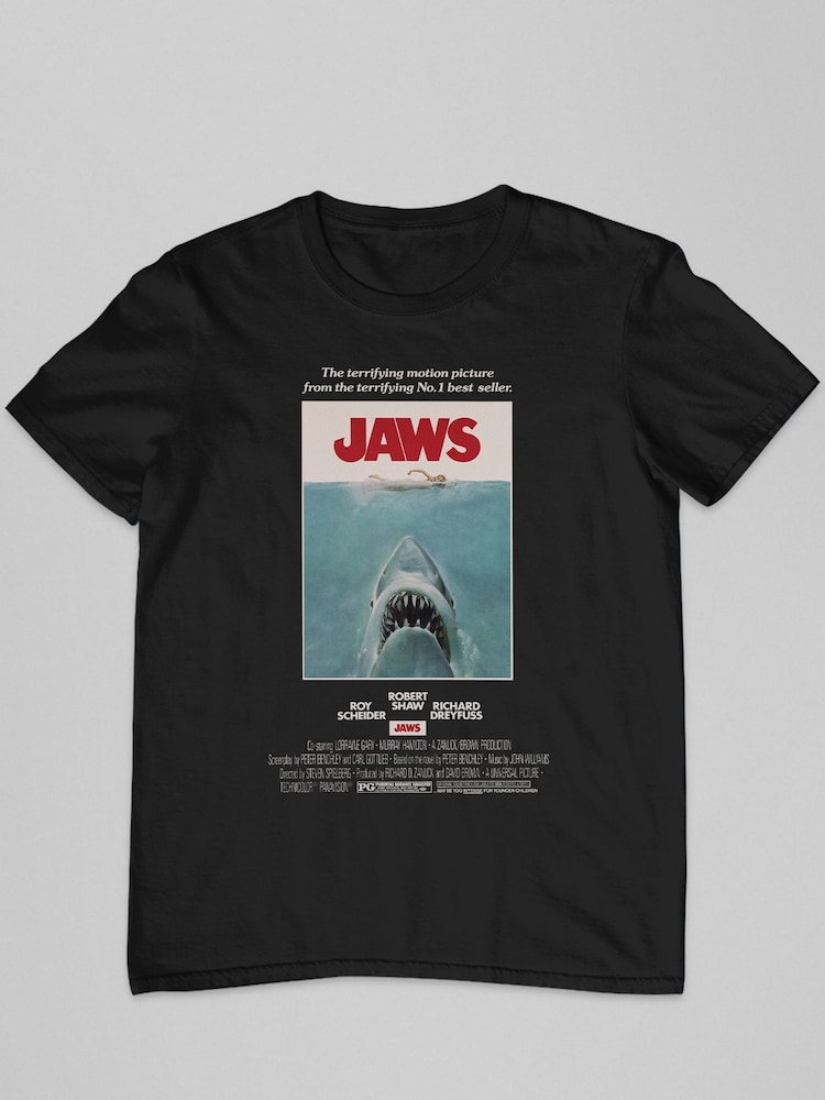 All + Every Black Jaws Movie Poster Mens 100% Cotton T-Shirt - Image 2 of 3 All + Every Black Jaws Movie Poster Mens 100% Cotton T-Shirt - Image 2 of 3