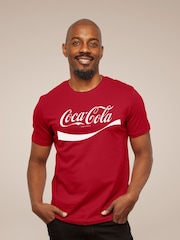 All + Every Red Mens Coca Cola Logo Swoosh 100% Cotton T-Shirt - Image 1 of 3