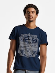 All + Every Blue Mens Bon Jovi Livin On A Prayer Live 83 Music 100% Cotton T-Shirt - Image 1 of 3