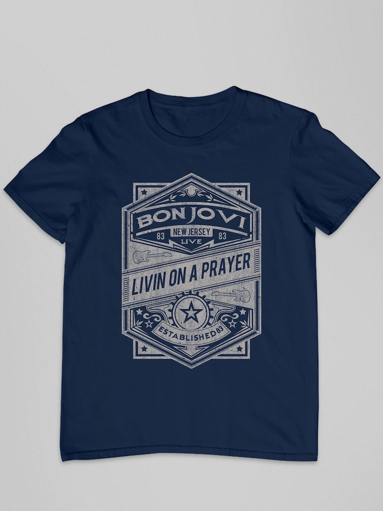 All + Every Blue Mens Bon Jovi Livin On A Prayer Live 83 Music 100% Cotton T-Shirt - Image 2 of 3