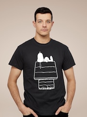 All + Every Black Peanuts SnoopyAnd White Kennel Mens 100% Cotton T-Shirt - Image 1 of 3