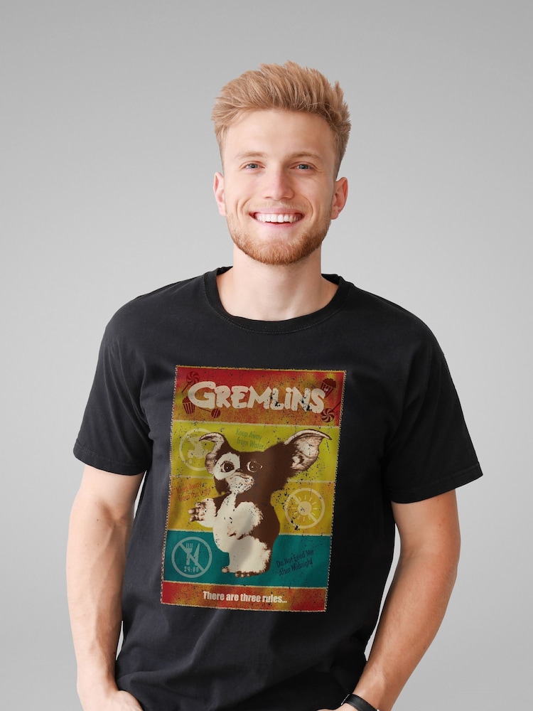 All + Every Black Gremlins Halloween Mens There Are Three Rules 100% Cotton T-Shirt - Image 1 of 3