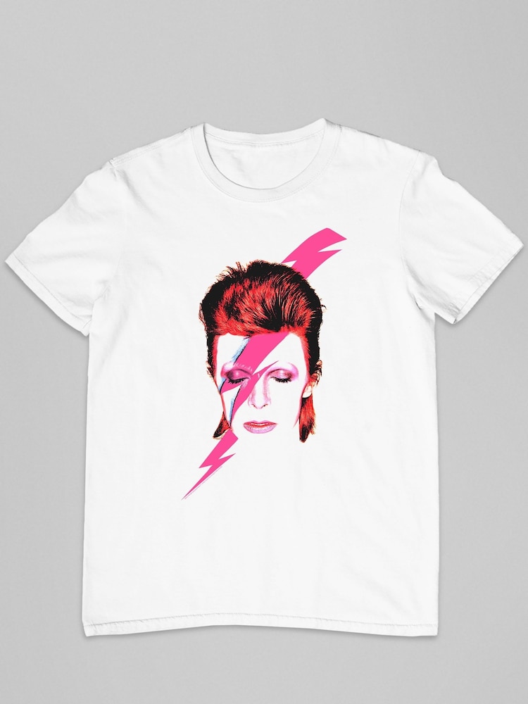 All + Every White David Bowie Aladdin Sane Lightning Bolt Mens 100% Cotton Music T-Shirt - Image 2 of 3