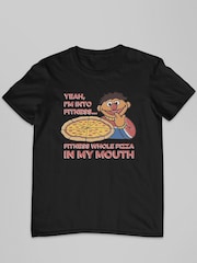 All + Every Black Sesame Street Fitness Pizza Mens 100% Cotton T-Shirt - Image 2 of 3