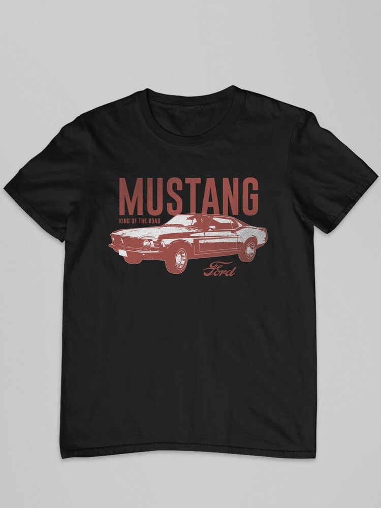 All + Every Black Ford Mustang King Of The Road Mens 100% Cotton T-Shirt - Image 2 of 3