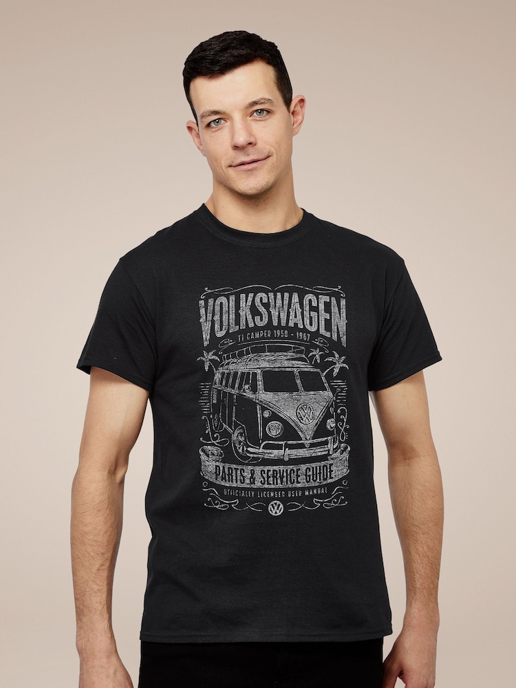 All + Every Black Volkswagen Parts And Service Guide Design Mens 100% Cotton T-Shirt - Image 1 of 3