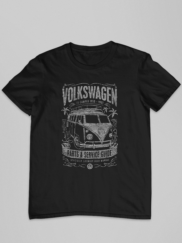 All + Every Black Volkswagen Parts And Service Guide Design Mens 100% Cotton T-Shirt - Image 2 of 3