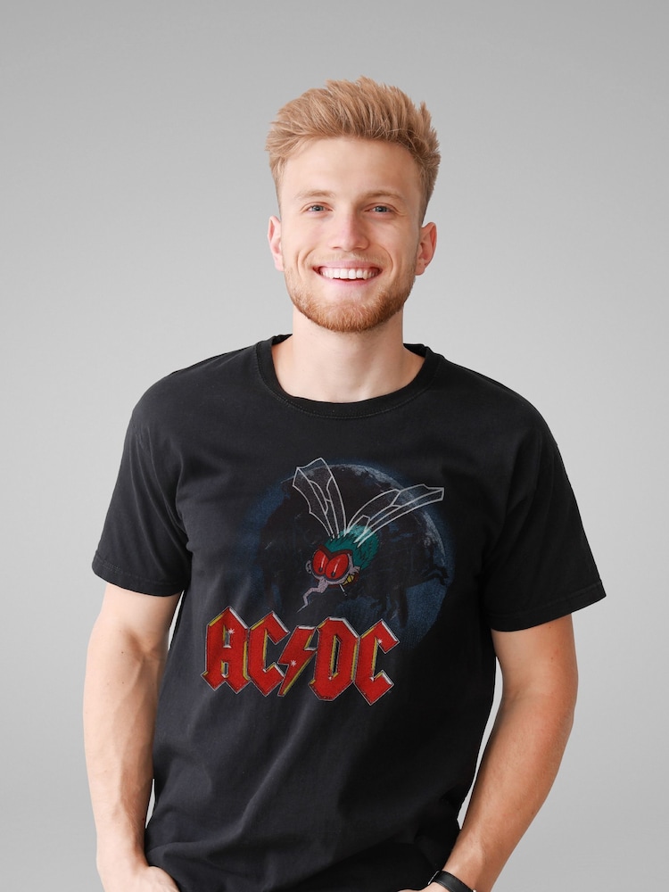All + Every Black Mens 100% Cotton ACDC Mosquito From Above Logo Music T-Shirt - Image 1 of 3