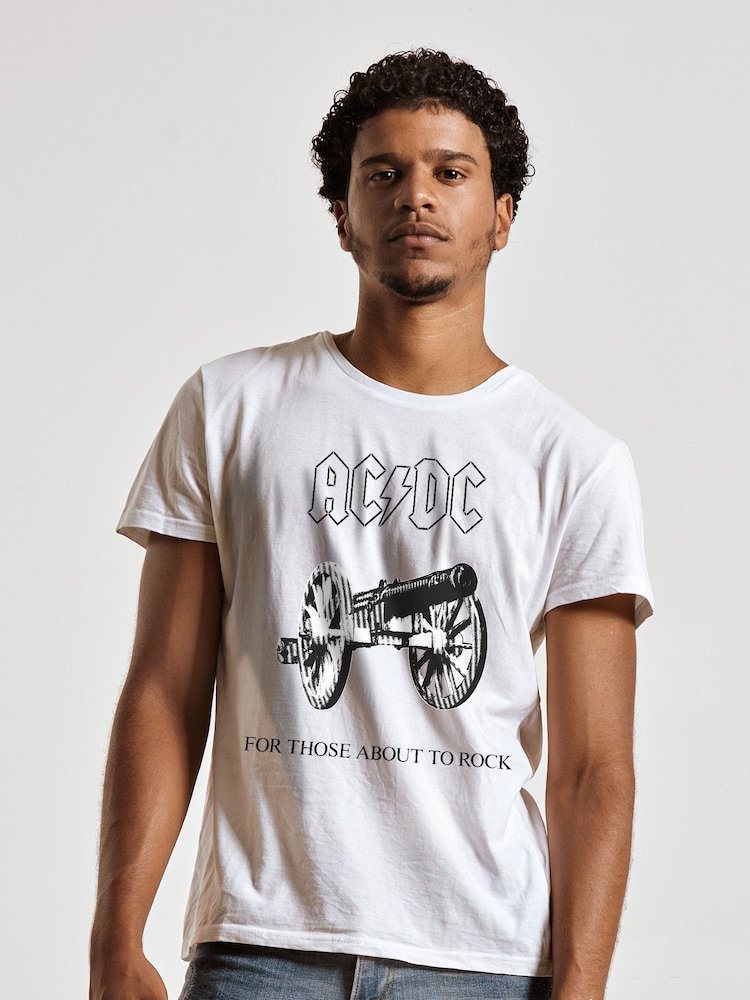 All + Every White ACDC For Those About To Rock Music Mens 100% Cotton T-Shirt - Image 1 of 3