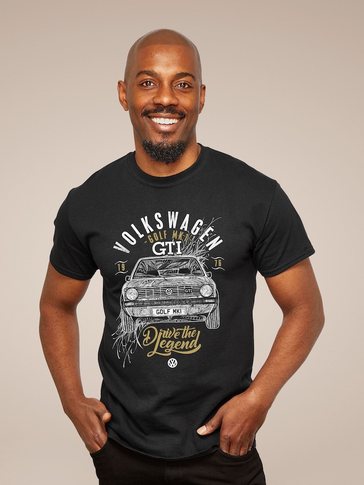 All + Every Black Volkswagen Golf GTI Drive The Legend Mens 100% Cotton T-Shirt - Image 1 of 3 All + Every Black Volkswagen Golf GTI Drive The Legend Mens 100% Cotton T-Shirt - Image 1 of 3
