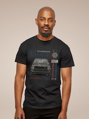 All + Every Black Volkswagen Golf GTI Racing Distressed Mens 100% Cotton T-Shirt - Image 1 of 3