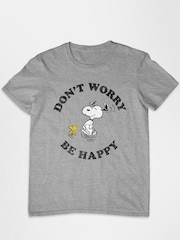 All + Every Grey Peanuts Snoopy And Woodstock Running Dont Worry Be Happy Mens T-Shirt - Image 2 of 3