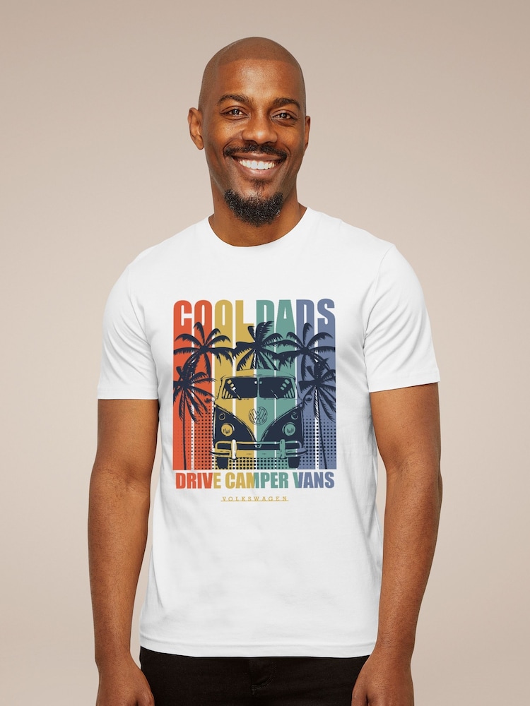 All + Every White Volkswagen Cool Dads Drive Campervans Mens 100% Cotton T-Shirt - Image 1 of 3