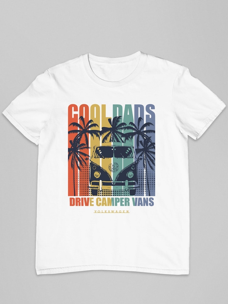 All + Every White Volkswagen Cool Dads Drive Campervans Mens 100% Cotton T-Shirt - Image 2 of 3