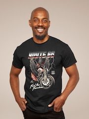 All + Every Black Route 66 Eagle Feel The Freedom Mens 100% Cotton T-Shirt - Image 1 of 3