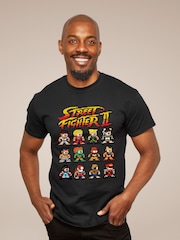 All + Every Black Street Fighter II Pixel Characters Mens 100% Cotton T-Shirt - Image 1 of 3