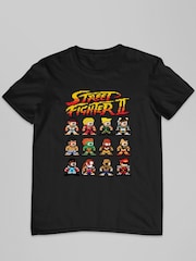 All + Every Black Street Fighter II Pixel Characters Mens 100% Cotton T-Shirt - Image 2 of 3