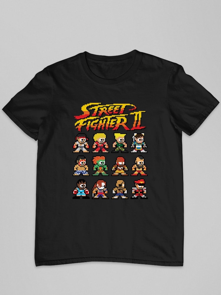 All + Every Black Street Fighter II Pixel Characters Mens 100% Cotton T-Shirt - Image 2 of 3