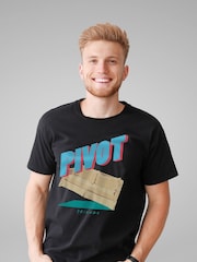 All + Every Black Mens Friends Sofa Pivot Quote 100% Cotton T-Shirt - Image 1 of 3