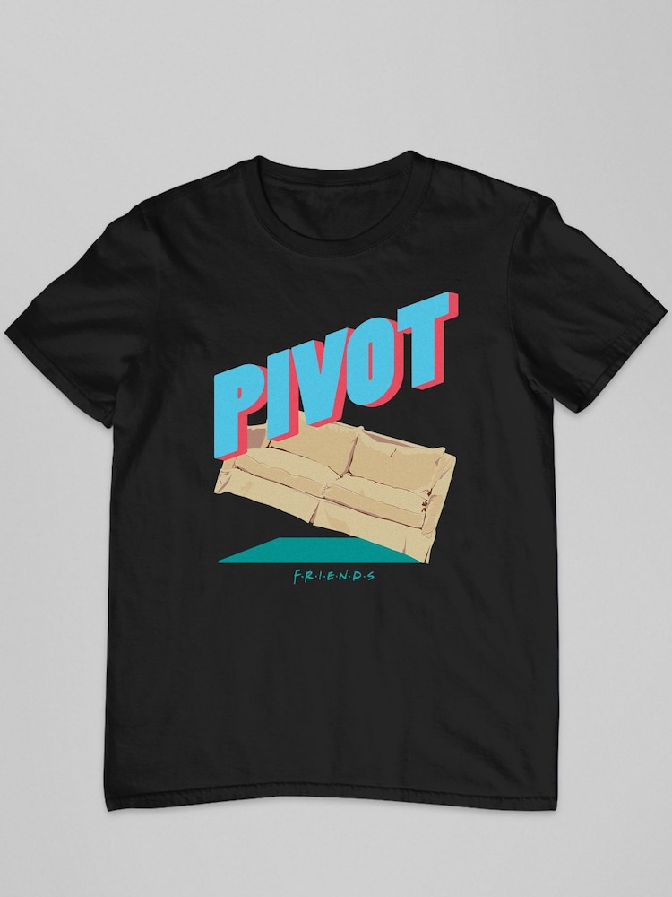 All + Every Black Mens Friends Sofa Pivot Quote 100% Cotton T-Shirt - Image 2 of 3