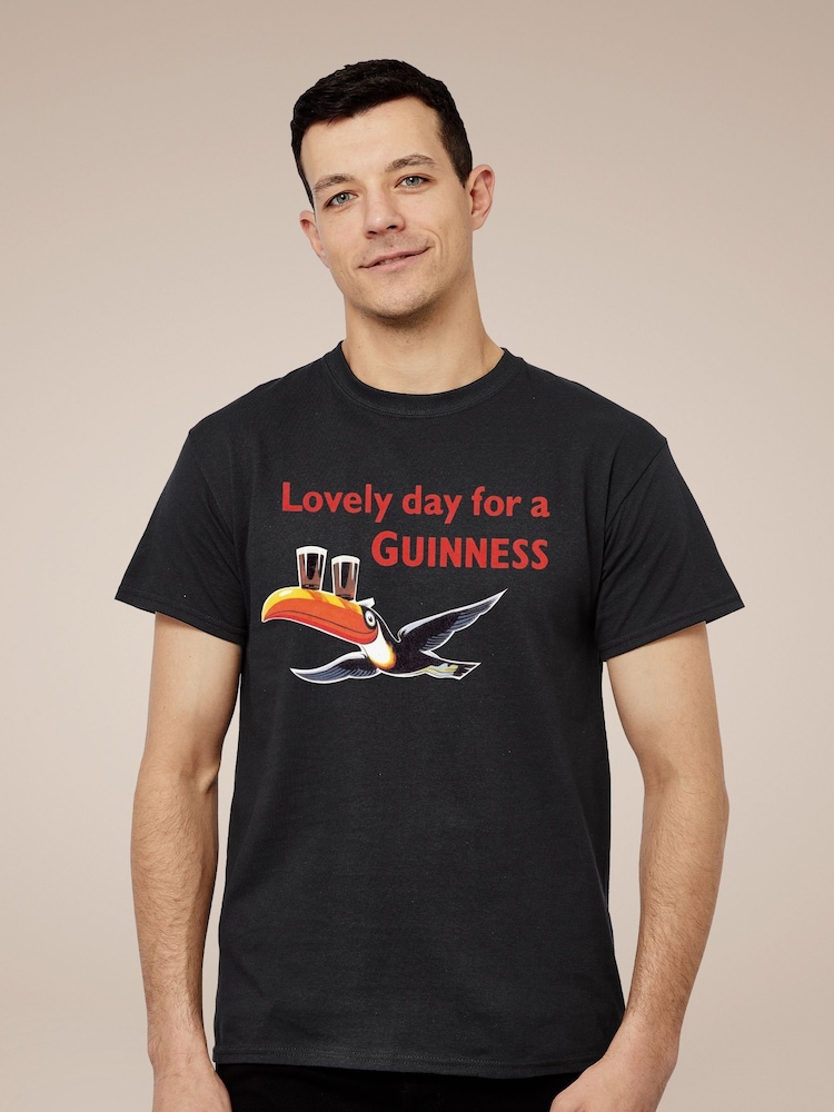 All + Every Black Mens Lovely Day For A Guinness 100% Cotton T-Shirt - Image 1 of 3