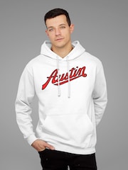 All + Every White Austin Logo British Motor Heritage Mens Hooded Sweatshirt - Image 1 of 3