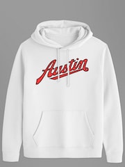 All + Every White Austin Logo British Motor Heritage Mens Hooded Sweatshirt - Image 2 of 3