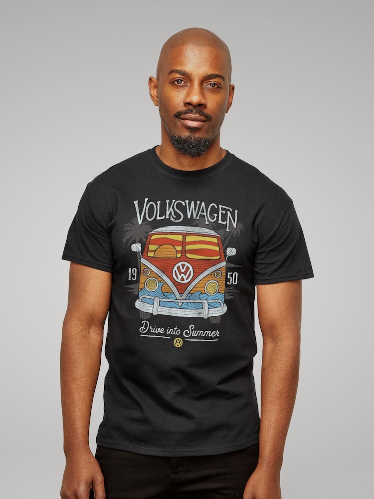 All + Every Black Mens Volkswagen Drive Into Summer 100% Cotton T-Shirt - Image 1 of 3