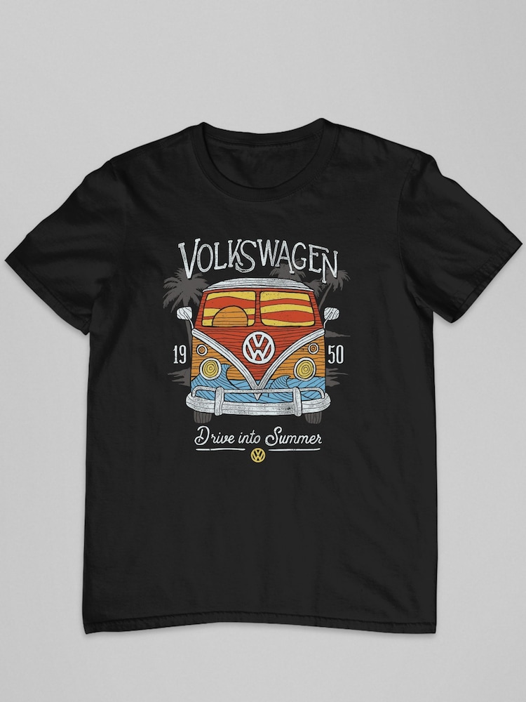 All + Every Black Mens Volkswagen Drive Into Summer 100% Cotton T-Shirt - Image 2 of 3