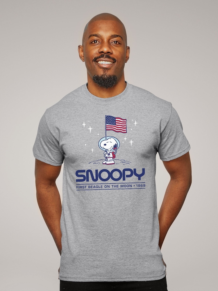 All + Every Grey Peanuts Snoopy Moon Landing Planting Flag Mens T-Shirt - Image 1 of 3