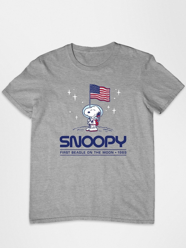 All + Every Grey Peanuts Snoopy Moon Landing Planting Flag Mens T-Shirt - Image 2 of 3