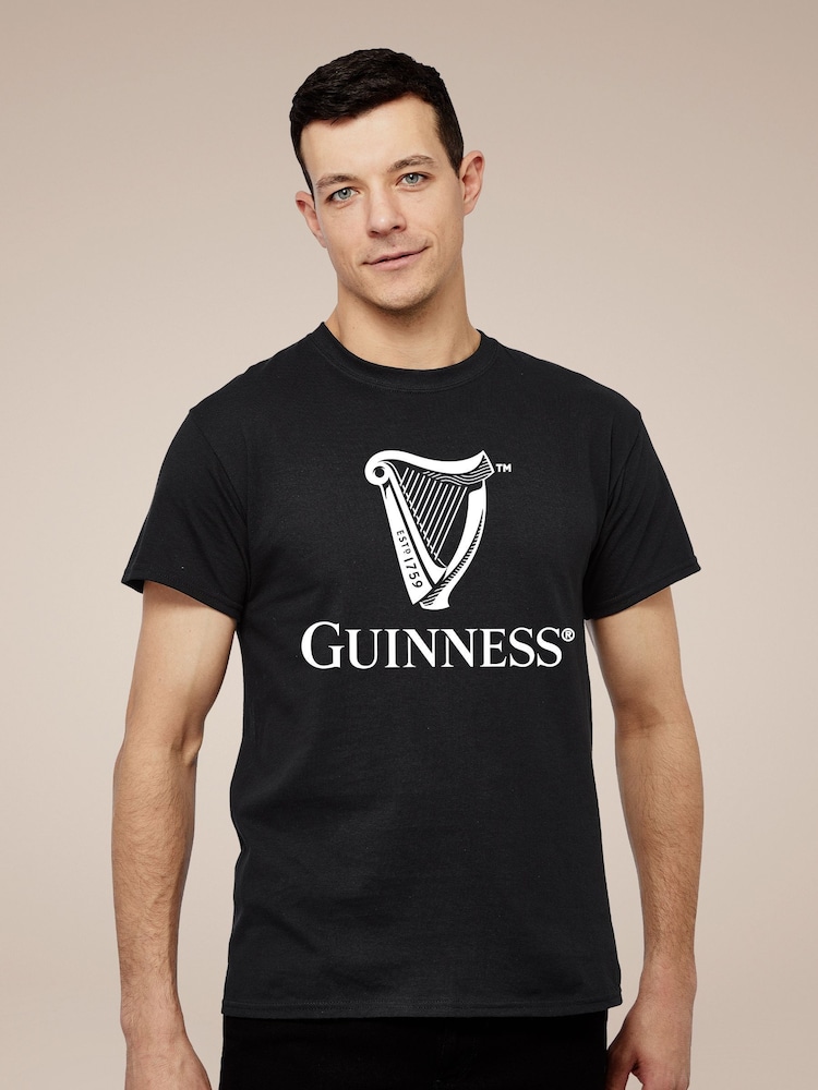 All + Every Black Mens Guinness Classic Harp Logod 100% Cotton T-Shirt - Image 1 of 3