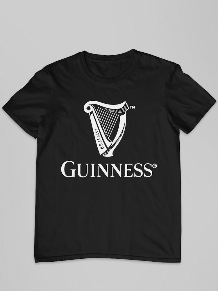 All + Every Black Mens Guinness Classic Harp Logod 100% Cotton T-Shirt - Image 2 of 3