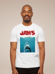 All + Every White Mens 100% Cotton Jaws Classic Poster T-Shirt - Image 1 of 3
