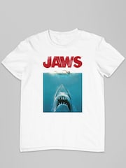 All + Every White Mens 100% Cotton Jaws Classic Poster T-Shirt - Image 2 of 3