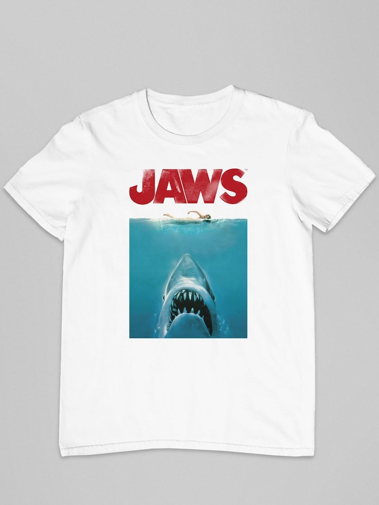 All + Every White Mens 100% Cotton Jaws Classic Poster T-Shirt - Image 2 of 3