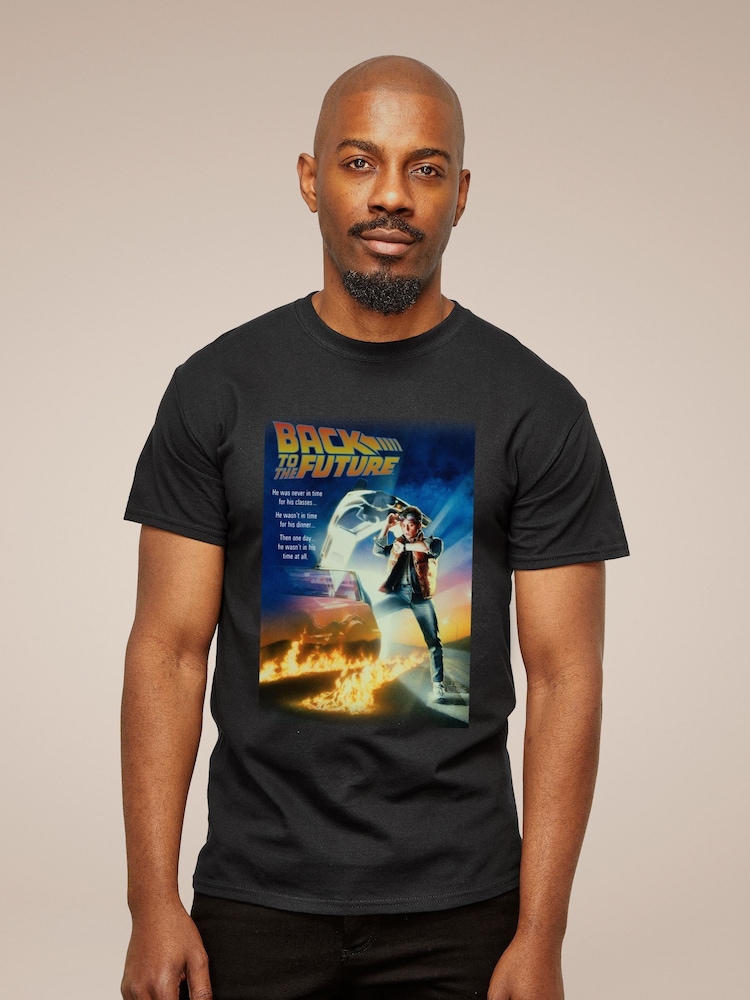 All + Every Black Mens 100% Cotton Back To The Future Marty Looking At Watch T-Shirt - Image 1 of 3